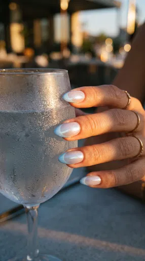 Blue Pearlescent French Manicure on Frosted Glass