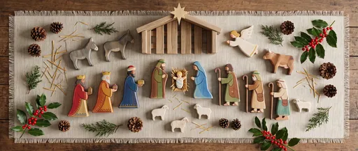 Wooden Toy Christmas Nativity Flat Lay