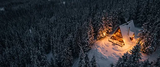 Aerial View of Cozy Winter Cabin