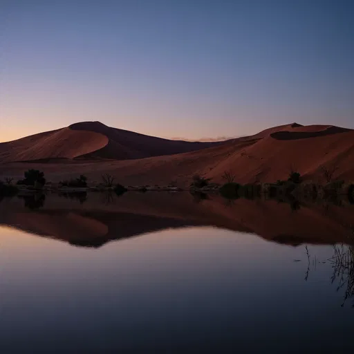 Desert Dunes Reflecting in Twilight Oasis