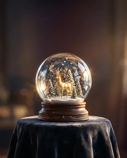 Golden Reindeer Snow Globe on Velvet