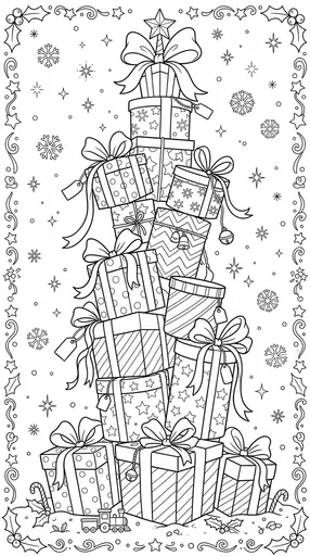 Christmas Gift Stack Coloring Page