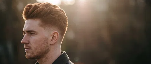 Profile of Man with Auburn Quiff Haircut