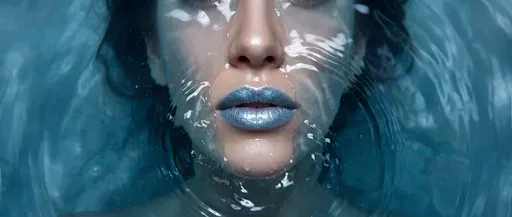 Woman With Frosted Blue Lips in Water