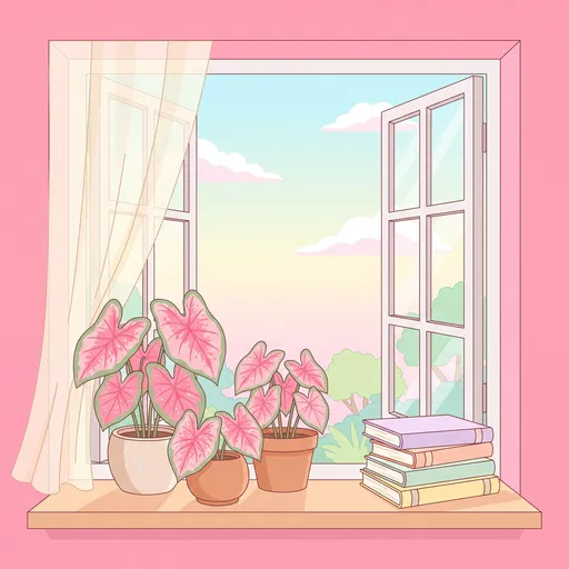 Pastel Pink Window Sill With Plants