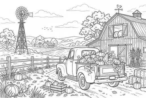 Autumn Farm Truck Pumpkin Coloring Page