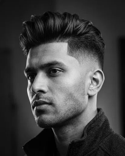 Monochrome Portrait of Man with Quiff Fade