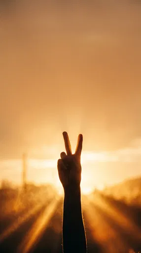 Silhouetted Hand Making Peace Sign at Sunset