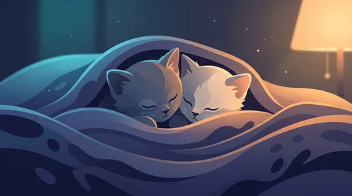 Two Kittens Sleeping Under Blanket Illustration