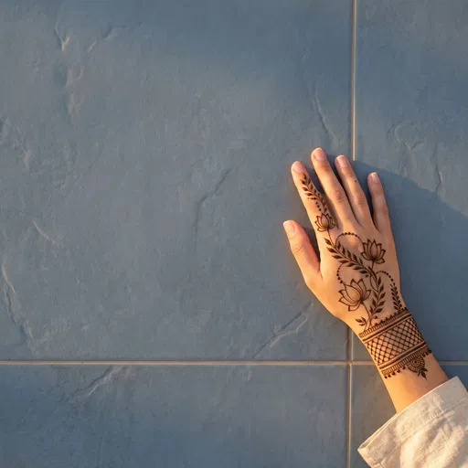 Hand With Lotus Mehndi Design on Tile