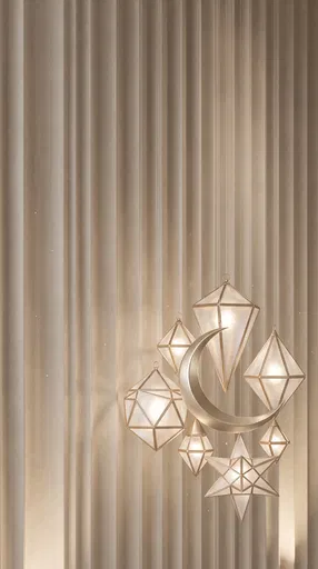 Gold Geometric Lanterns and Crescent Moon