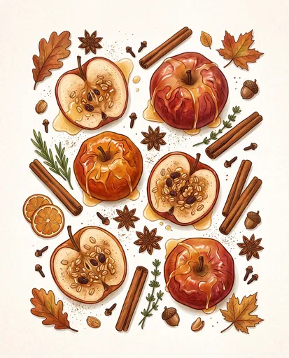 Baked Apples and Autumn Spices Illustration