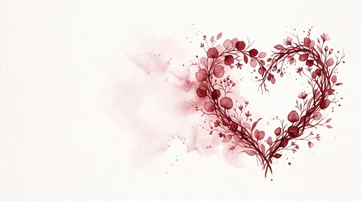 Crimson Watercolor Botanical Heart Wreath Illustration