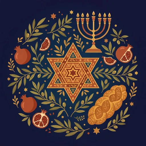 Jewish Symbols Circular Flat Illustration