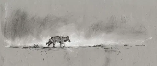 Minimalist Charcoal Sketch of Lone Wolf