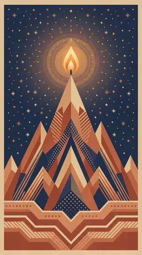 Geometric Mountain Peak With Glowing Candle Flame