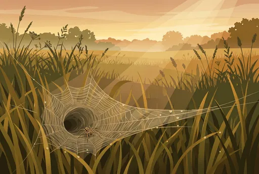 Grass Spider in Funnel Web at Dawn
