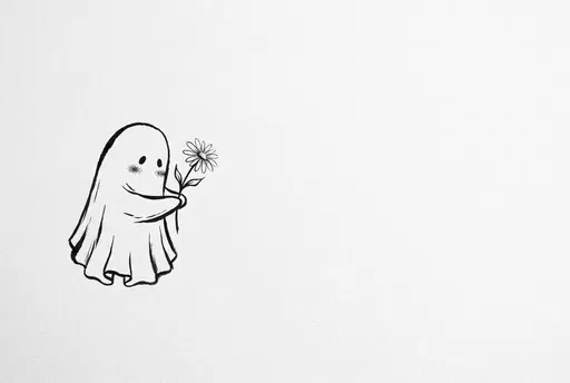 Minimalist Ink Drawing of Cute Ghost