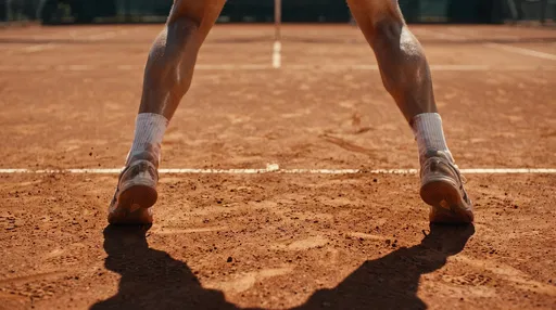 Tennis Player Legs on Red Clay Court