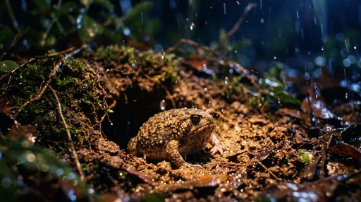 Rain Frog Emerging From Burrow at Night