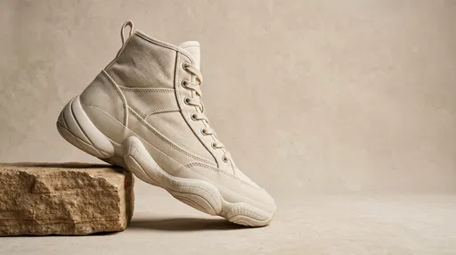 Beige Canvas High-Top Sneaker on Stone