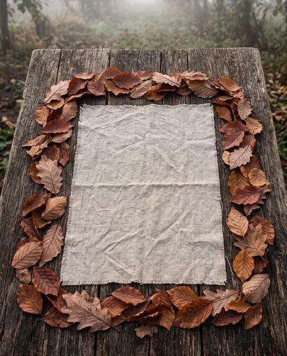 Autumn Leaf Border and Linen on Wood