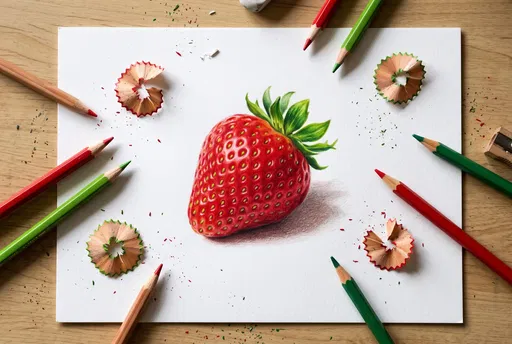 Colored Pencil Drawing of a Red Strawberry