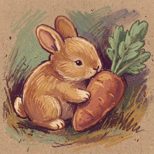 Oil Pastel Drawing of Bunny With Carrot