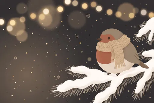 Cute Robin on Snowy Pine Branch