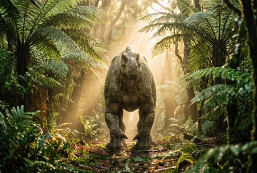 Iguanodon Walking in Prehistoric Fern Forest