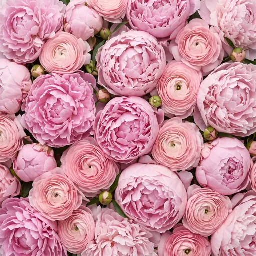 Top-Down Pink Peonies and Ranunculus Background