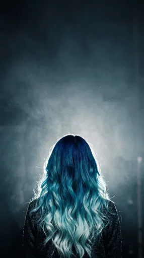 Woman With Blue Ombre Hair From Behind