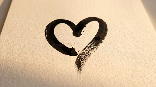 Black Ink Brush Heart on Textured Paper