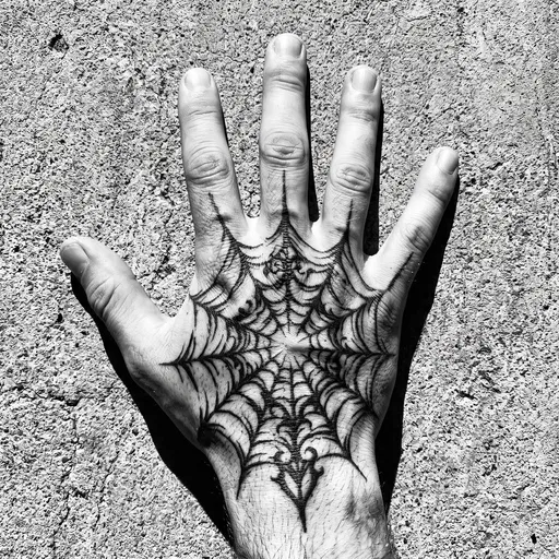 Monochrome Hand With Gothic Spiderweb Tattoo