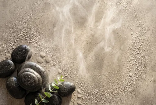 Wet Basalt Zen Stones on Steamy Concrete