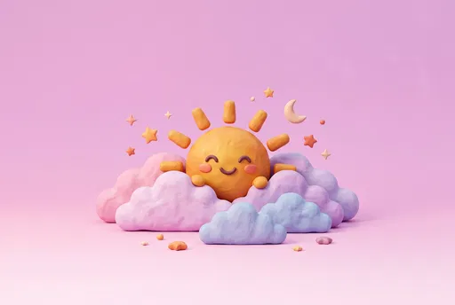 Cute Clay Sun Behind Pastel Clouds