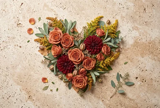Heart Shaped Autumn Floral Arrangement Flat Lay