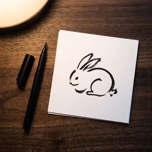 Minimalist Zen Ink Rabbit Drawing on Card