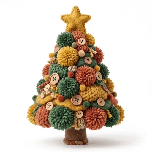 Knitted Yarn and Pom-Pom Christmas Tree