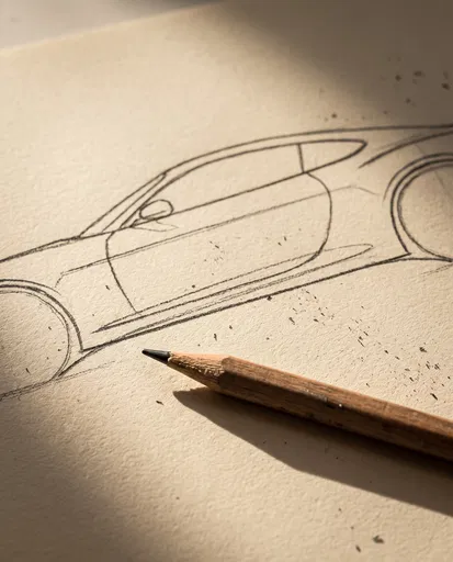 Pencil Sketch of Sports Car Outline