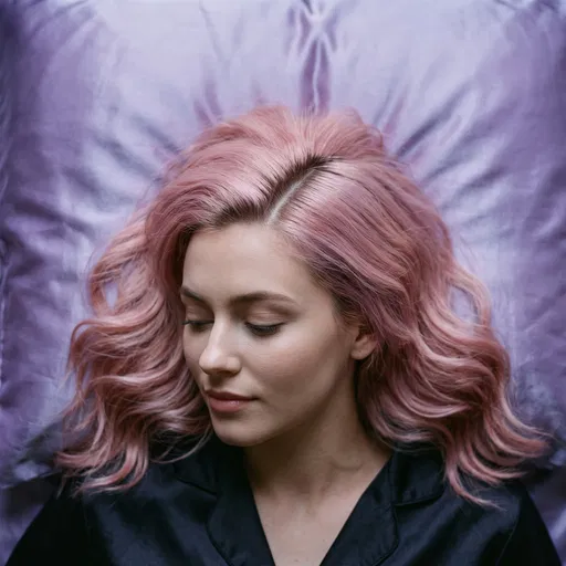 Woman With Pink Wavy Hair on Pillow