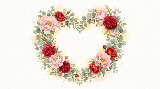 Watercolor Heart Floral Wreath Illustration