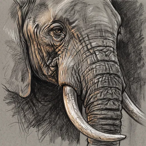 Charcoal Drawing of Elephant Face