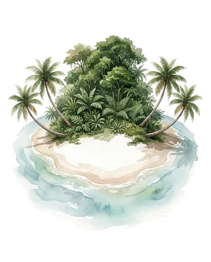 Watercolor Tropical Island Illustration