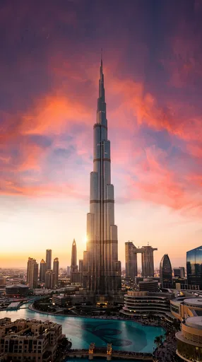 Burj Khalifa at Sunset in Downtown Dubai