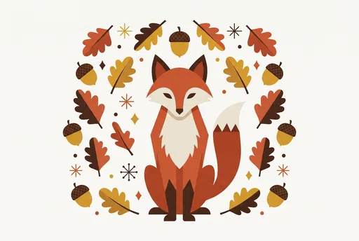 Stylized Autumn Fox With Leaves Clipart