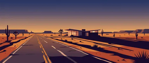 Mid-Century House Along Desert Highway Illustration