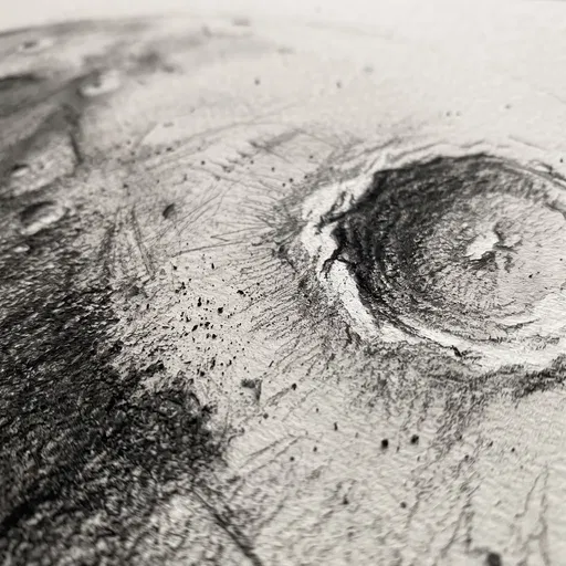 Macro Charcoal Drawing of Lunar Crater