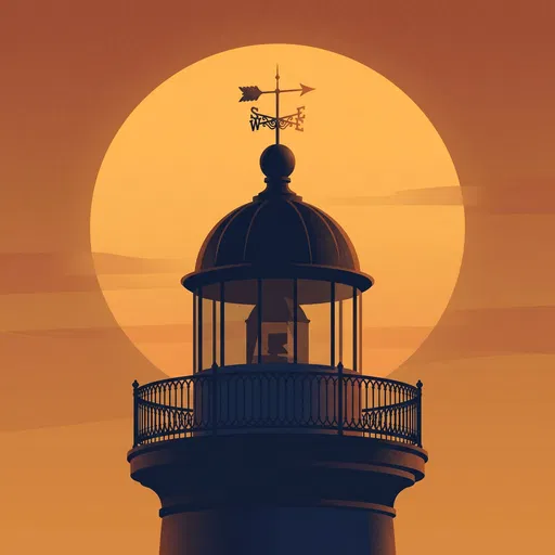 Lighthouse Cupola Silhouette Against Golden Sun