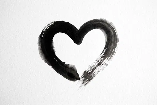 Black Ink Brushstroke Heart on Textured Paper